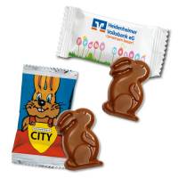 Schokoladen-Hase im Flowpack bedruckt mit Ihrer Werbung