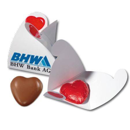 Schoko-Herz Überraschung aus feinster Schokolade für Werbung