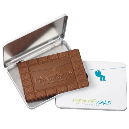 Tablette de chocolat de 60g avec logo en boîte décorative
