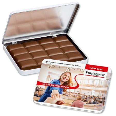 Tablette de chocolat de 60g en boîte décorative