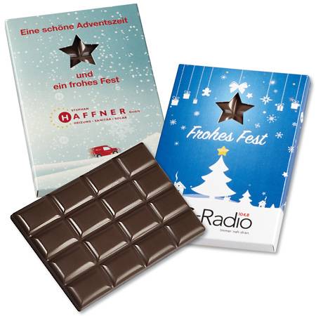 Tablette de chocolat de 60g en coffret cadeau « Motifs de Noël »
