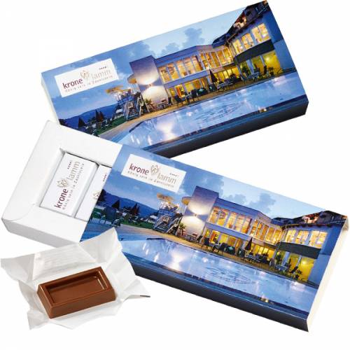 Werbe-Schokoladen-Box mit 10 gewickelten Schoko-Täfelchen